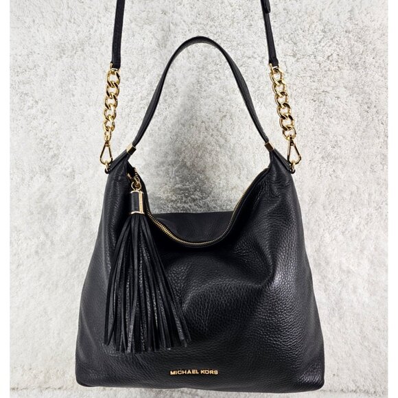 MICHAEL KORS Leather Hobo Shoulder Bag Tassel Chain Accent Crossbody Strap - Picture 13 of 13